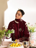 Maroon-Mahnur Morbagh Luxury Lawn'26 Embroidered Unstitched 3-Piece Suit-M-10