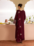Maroon-Mahnur Morbagh Luxury Lawn'26 Embroidered Unstitched 3-Piece Suit-M-10