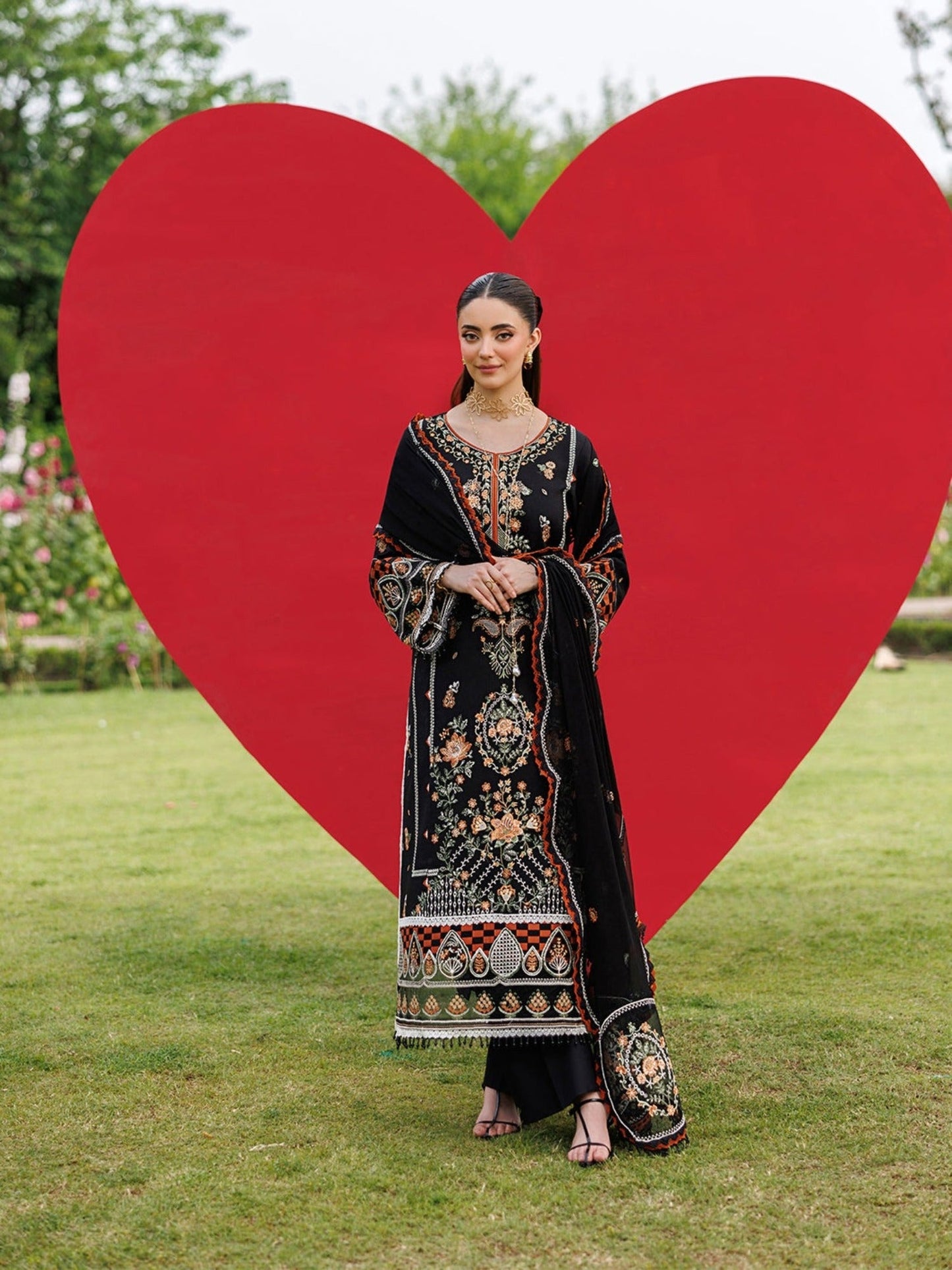 Black-Mahnur Morbagh Luxury Lawn'26 Embroidered Unstitched 3-Piece Suit-M-11