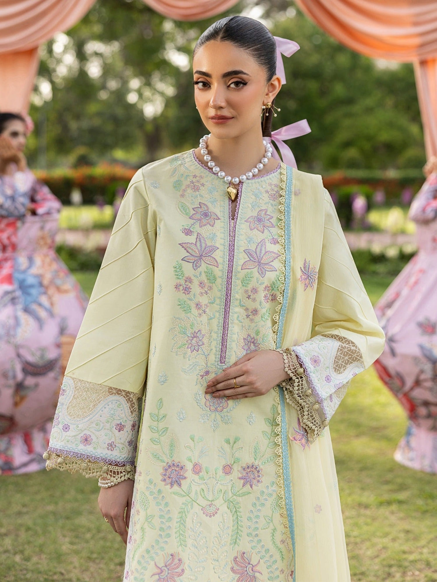 Yellow-Mahnur Morbagh Luxury Lawn'26 Embroidered Unstitched 3-Piece Suit-M-12
