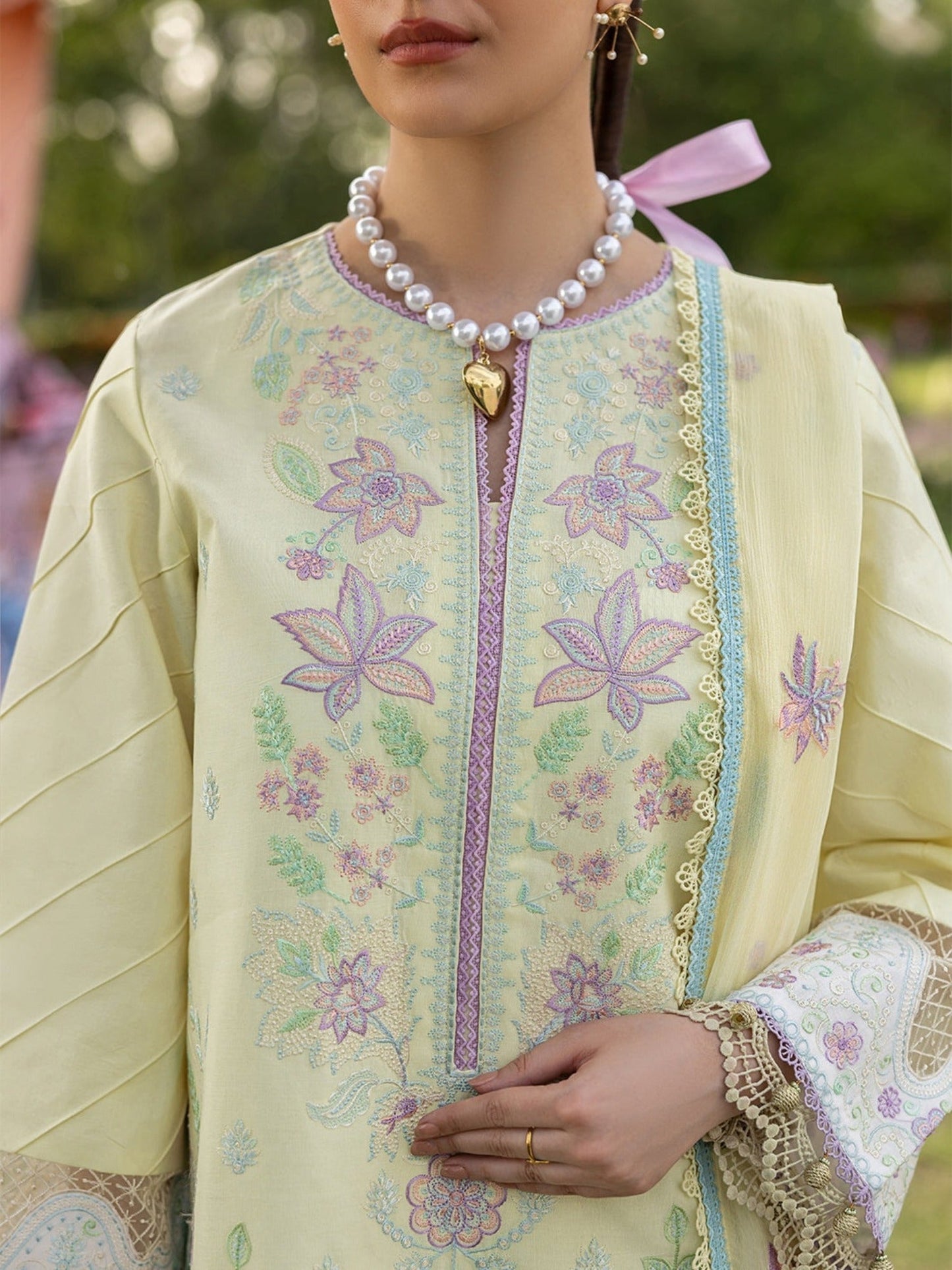 Yellow-Mahnur Morbagh Luxury Lawn'26 Embroidered Stitched 3-Piece Suit-M-12