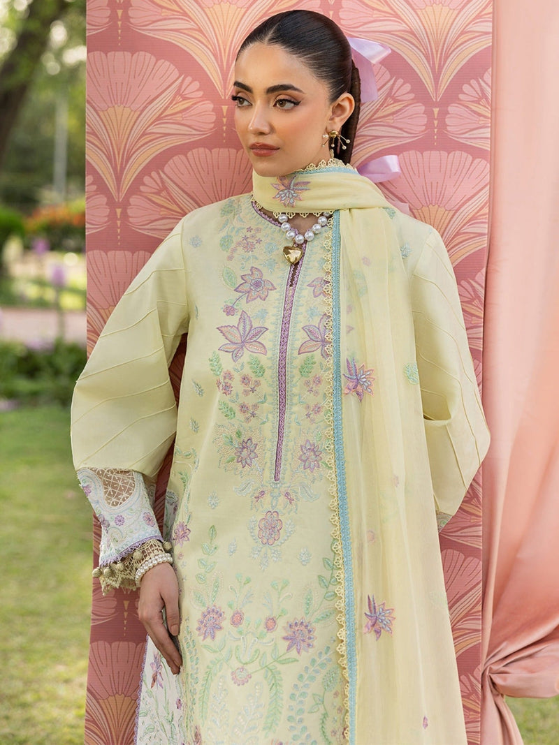 Yellow Mahnur Morbagh Luxury Lawn'26 Embroidered Stitched 3 Piece Suit M 12