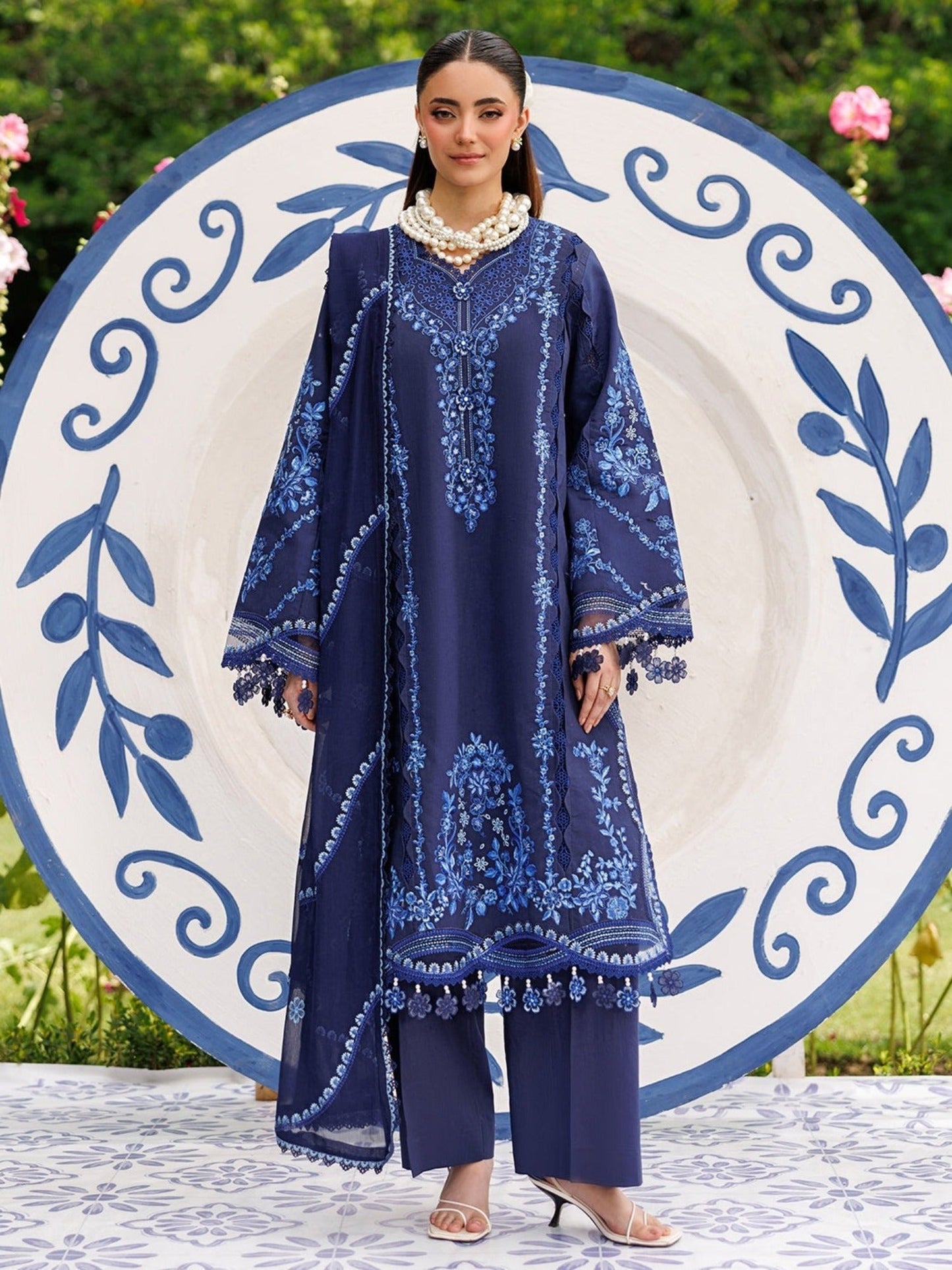 Blue-Mahnur Morbagh Luxury Lawn'26 Embroidered Unstitched 3-Piece Suit-M-14