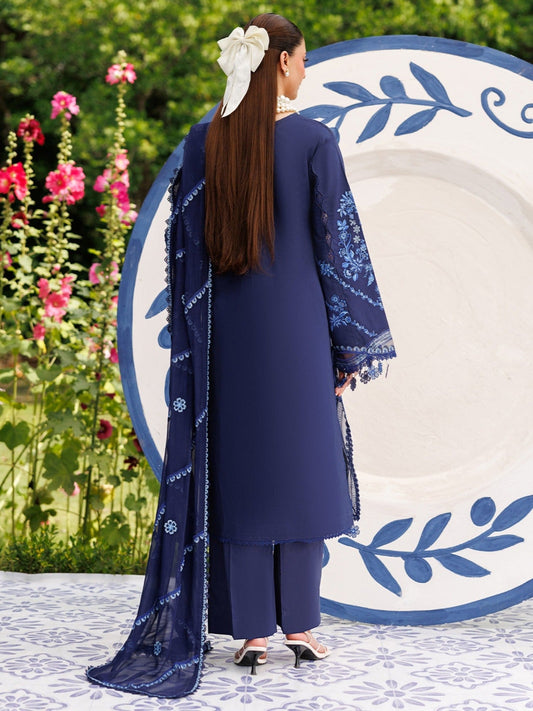 Blue-Mahnur Morbagh Luxury Lawn'26 Embroidered Unstitched 3-Piece Suit-M-14