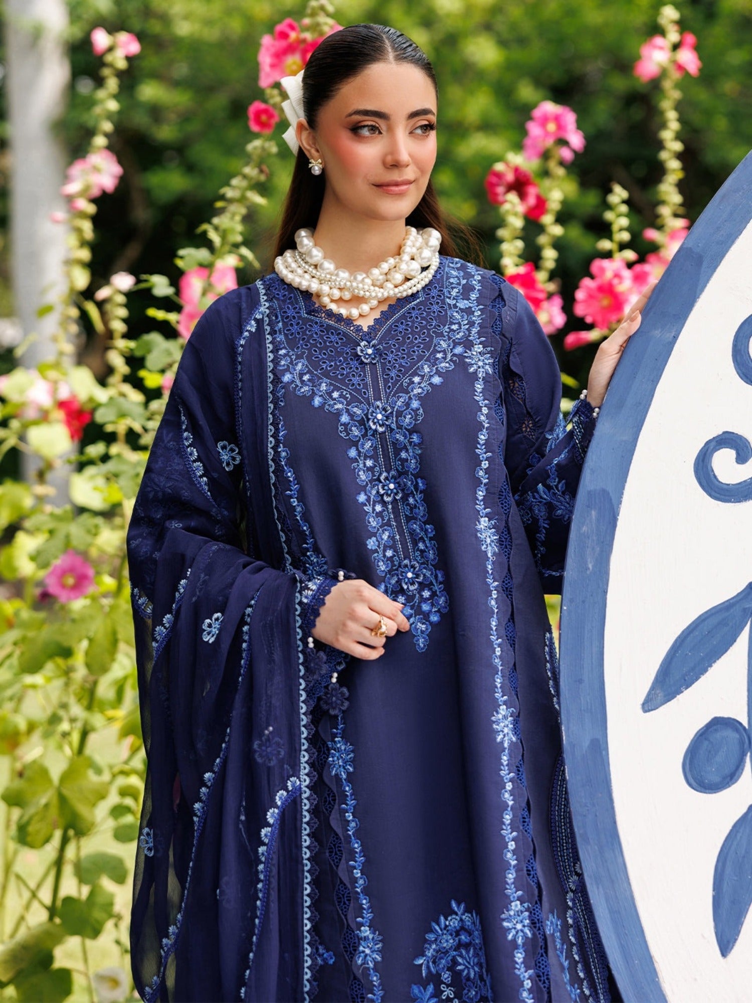 Blue-Mahnur Morbagh Luxury Lawn'26 Embroidered Unstitched 3-Piece Suit-M-14