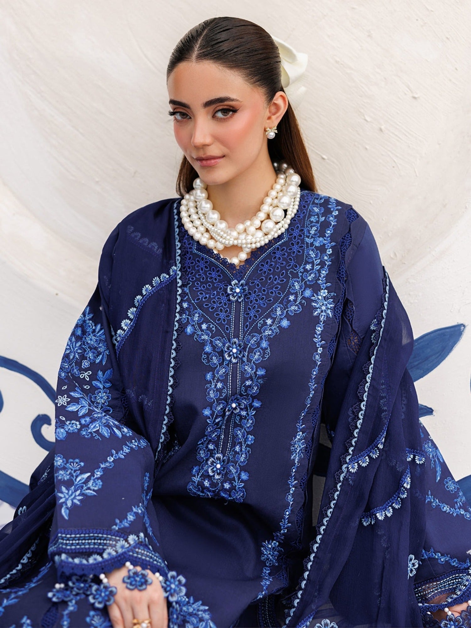Blue-Mahnur Morbagh Luxury Lawn'26 Embroidered Stitched 3-Piece Suit-M-14