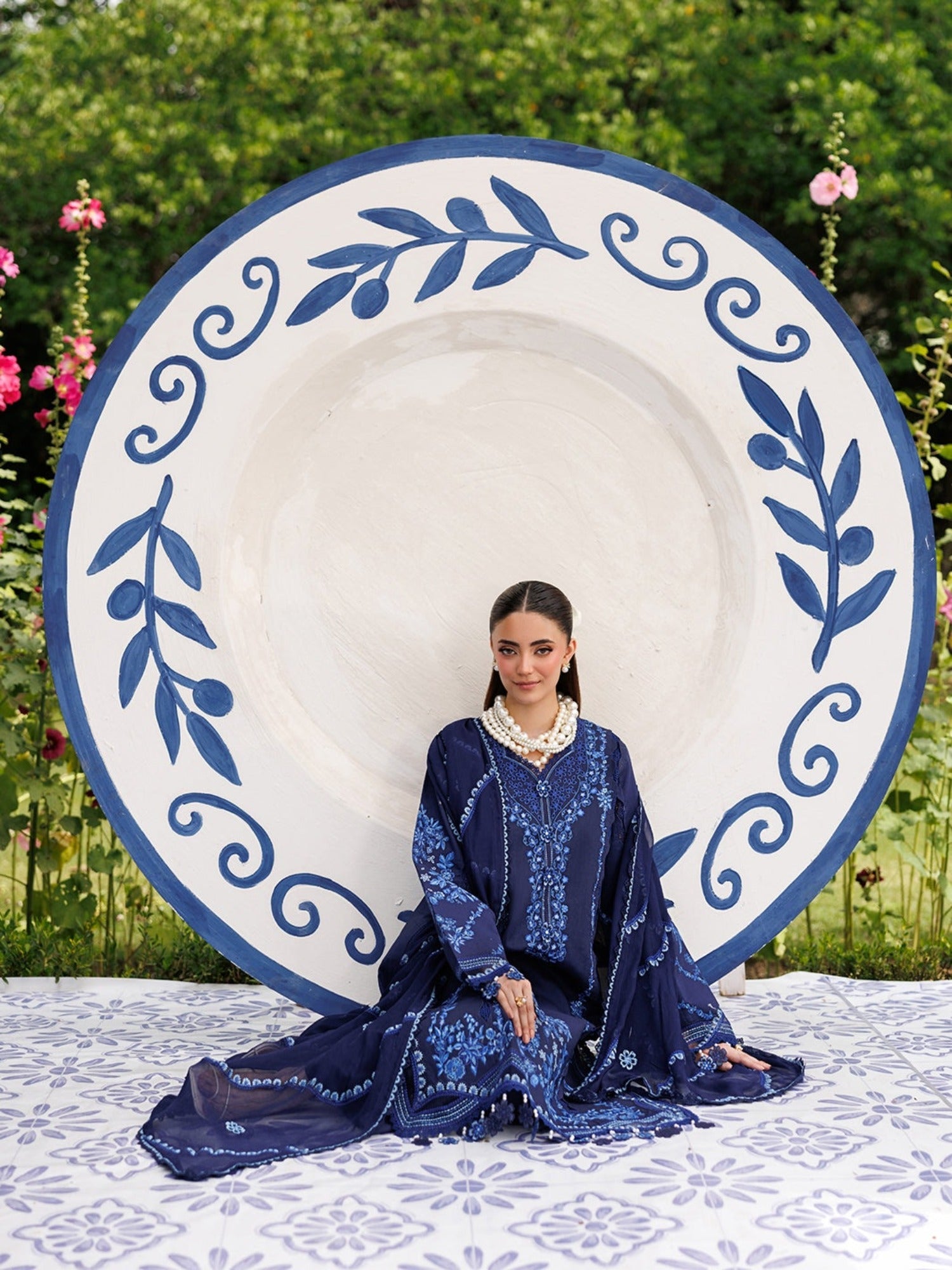 Blue-Mahnur Morbagh Luxury Lawn'26 Embroidered Unstitched 3-Piece Suit-M-14