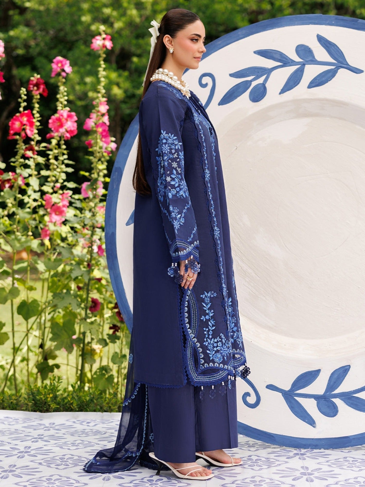 Blue-Mahnur Morbagh Luxury Lawn'26 Embroidered Stitched 3-Piece Suit-M-14