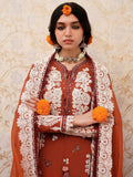 Orange Hussain Rehar Barmala Pret'26 Lawn Embroidered 3-Piece Suit-Gerua