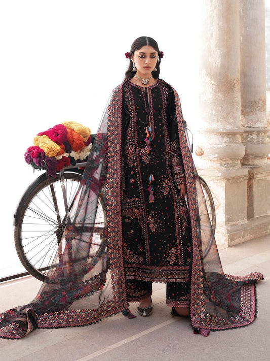 Black Hussain Rehar Barmala Pret'26 Lawn Embroidered 3-Piece Suit-Noushyy