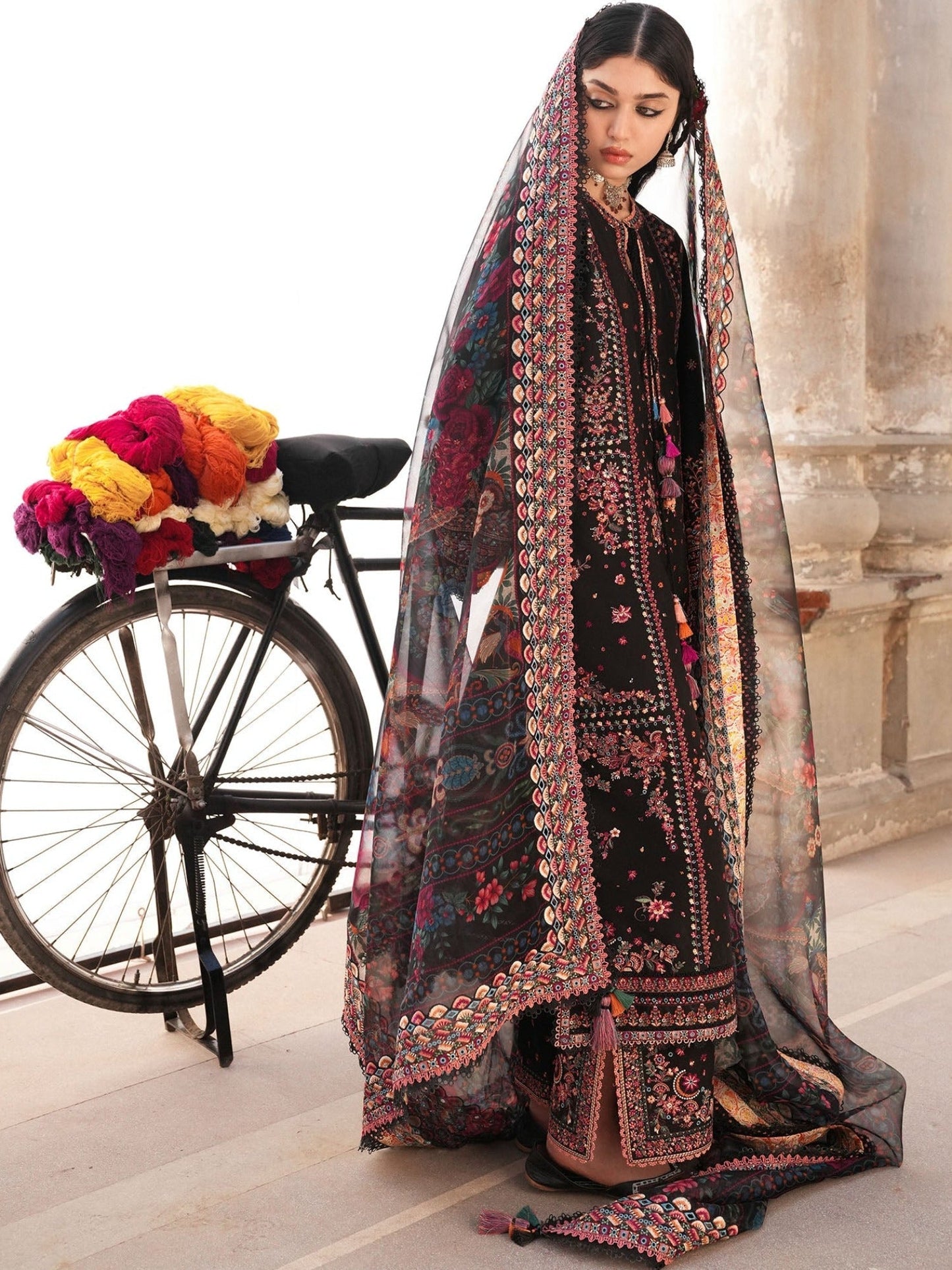 Black Hussain Rehar Barmala Pret'26 Lawn Embroidered 3-Piece Suit-Noushyy