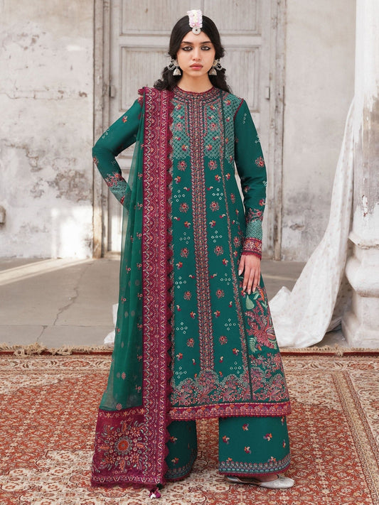Green Hussain Rehar Barmala Pret'26 Lawn Embroidered 3-Piece Suit-Zammuradi