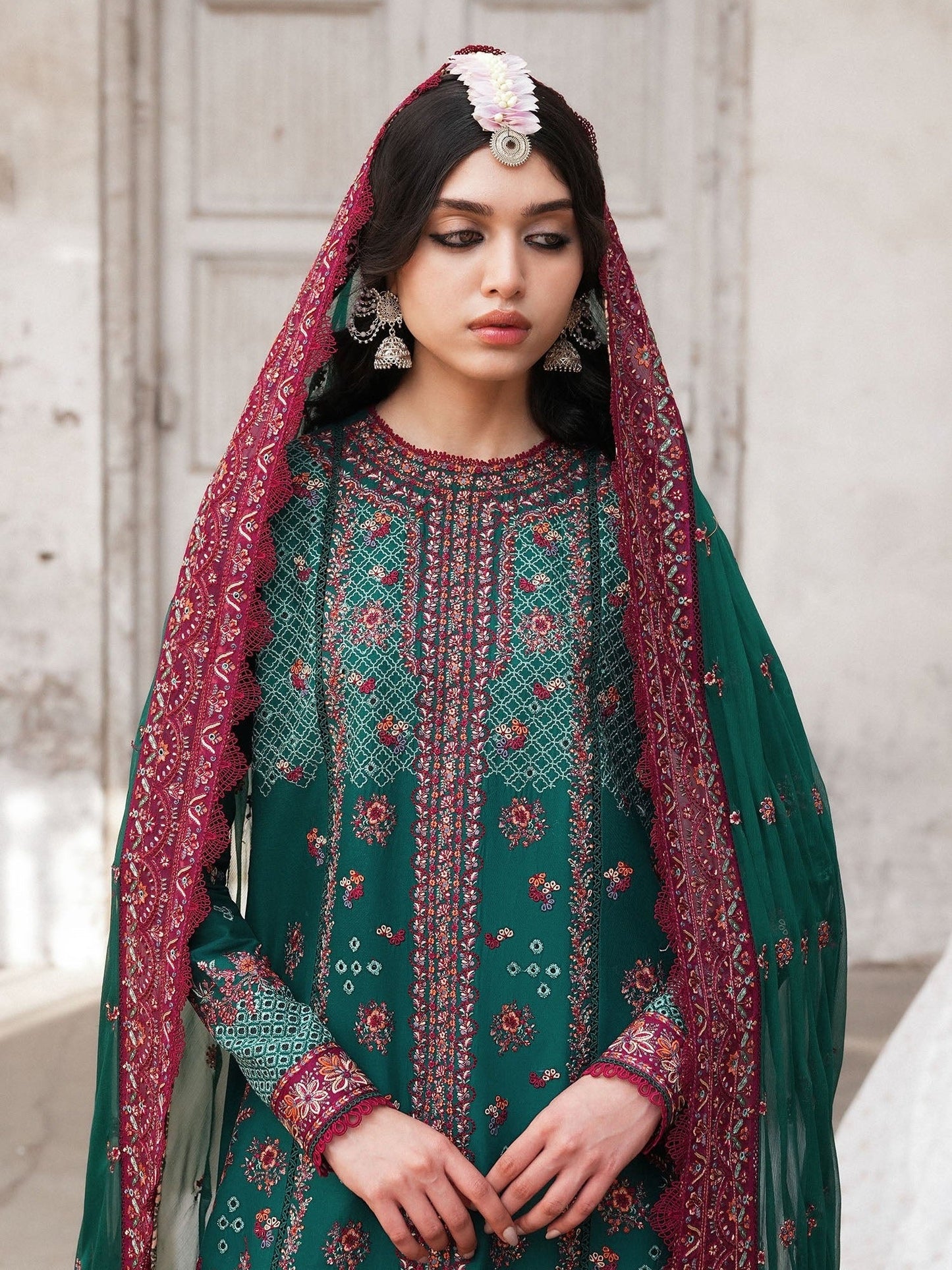 Green Hussain Rehar Barmala Pret'26 Lawn Embroidered 3-Piece Suit-Zammuradi