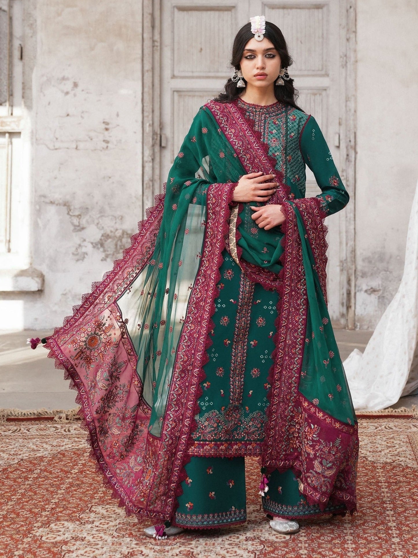 Green Hussain Rehar Barmala Pret'26 Lawn Embroidered 3-Piece Suit-Zammuradi