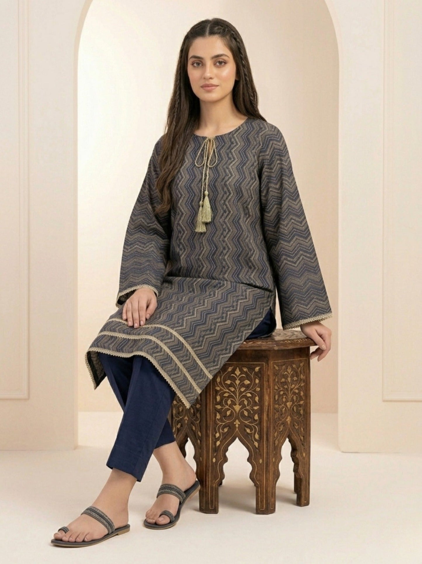 Blue-Bin Shaukat Lawn Brosha Printed Stitched 2-Piece Suit