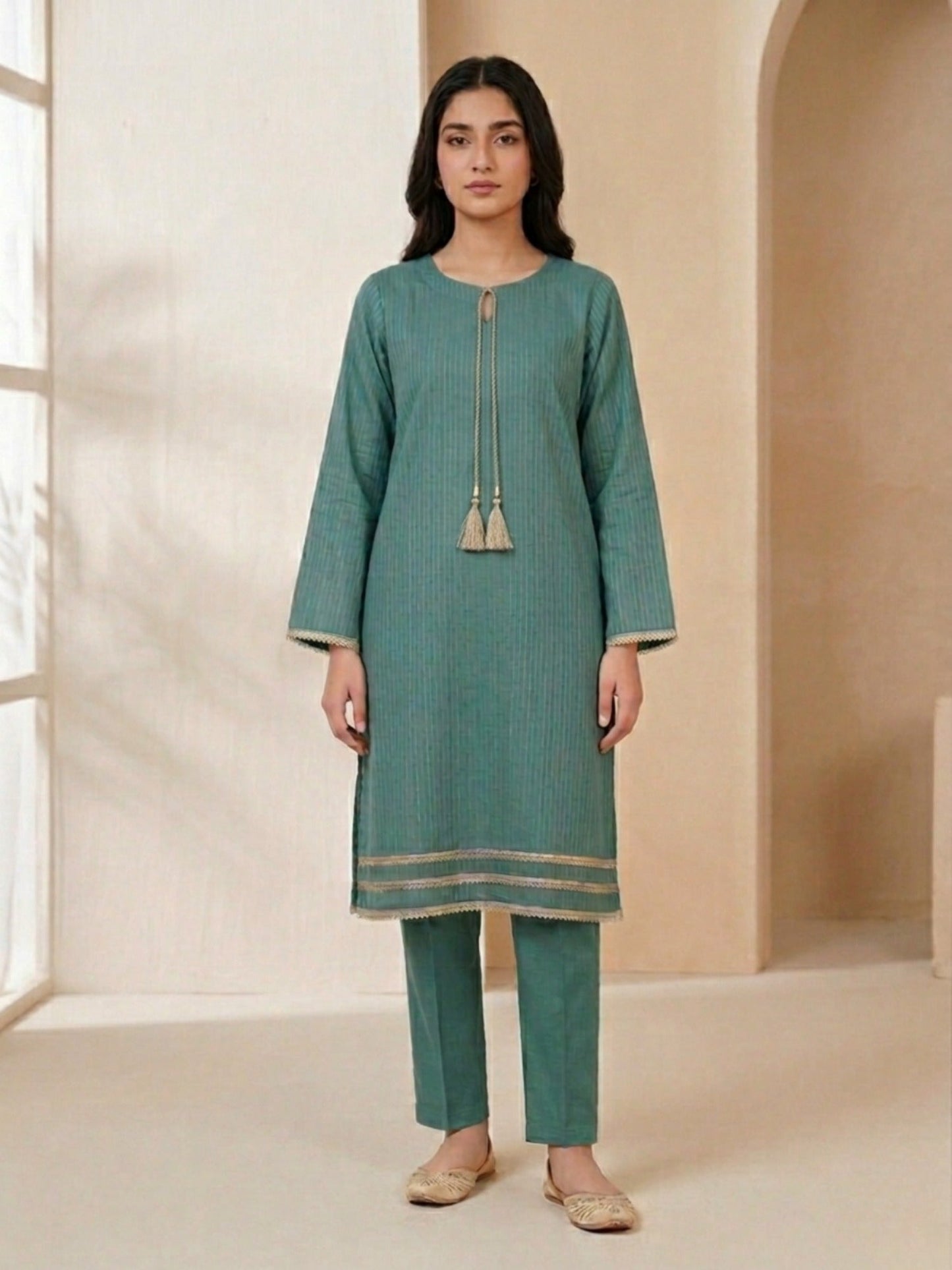 Green-Bin Shaukat Lawn Brosha Plain Stitched 2-Piece Suit