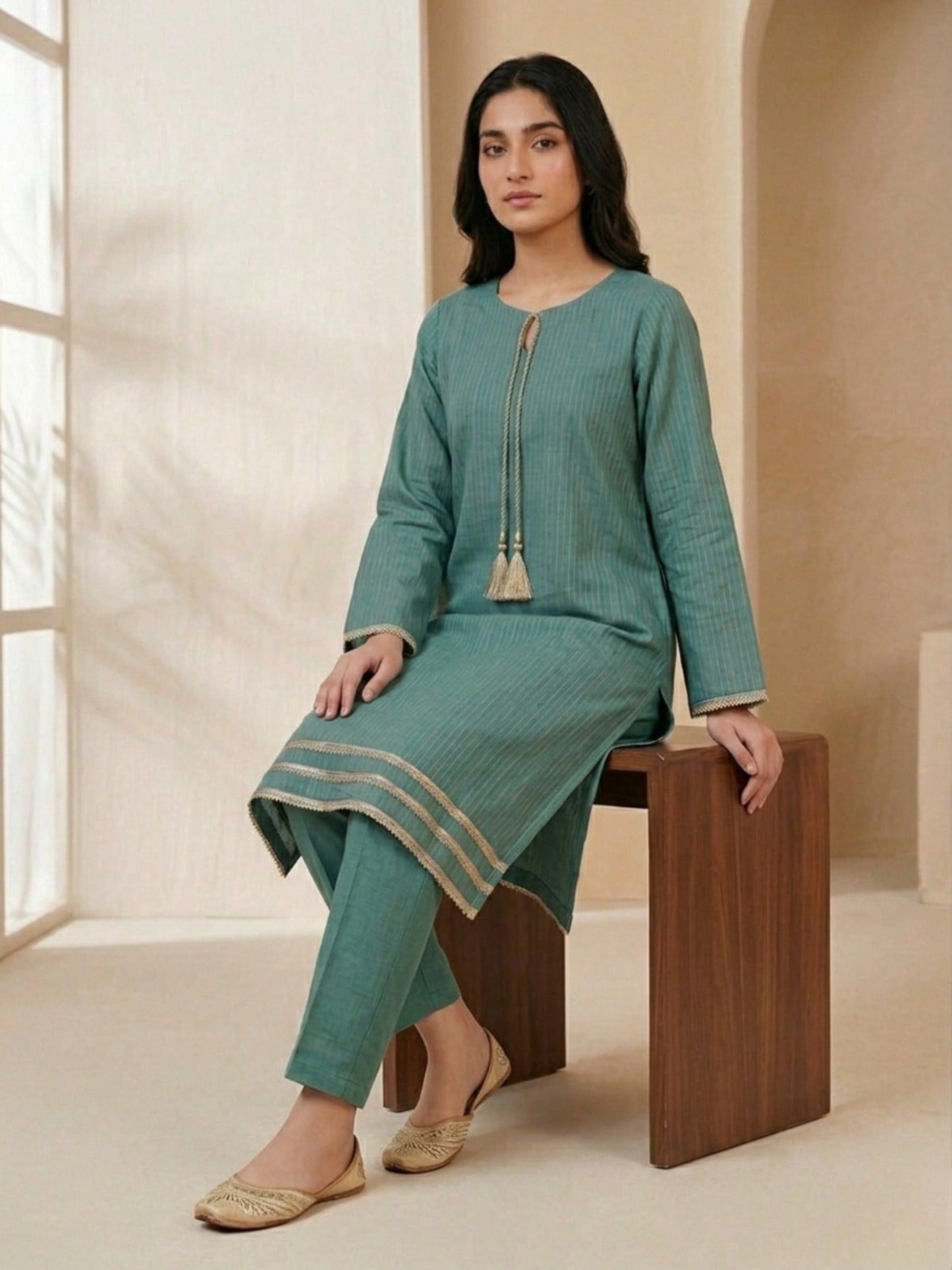 Green-Bin Shaukat Lawn Brosha Plain Stitched 2-Piece Suit