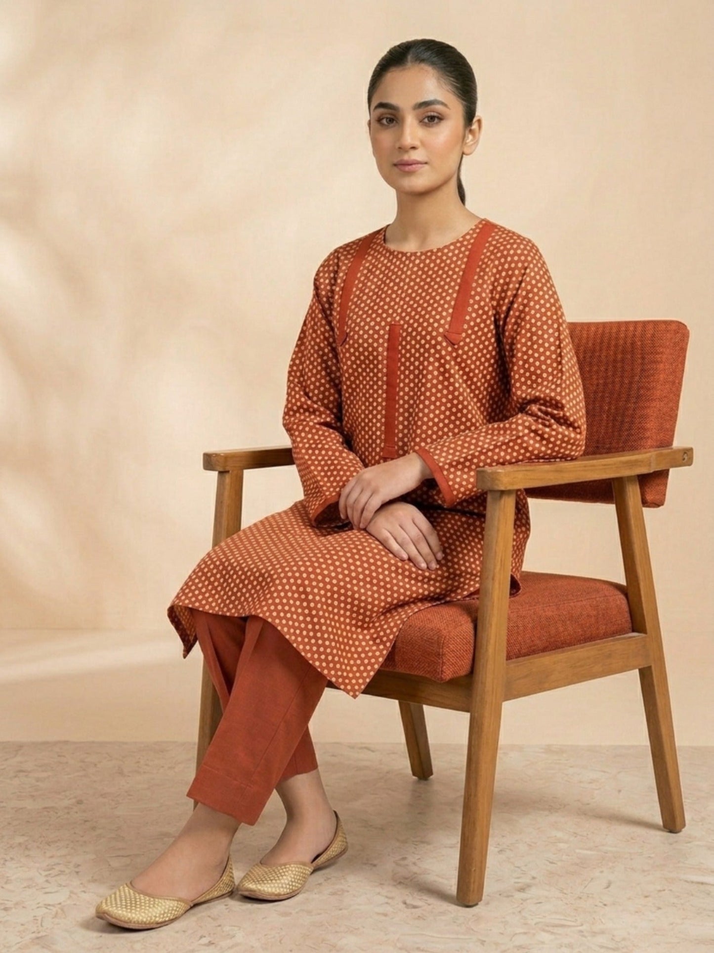 Orange-Bin Shaukat Lawn Brosha Printed Stitched 2-Piece Suit