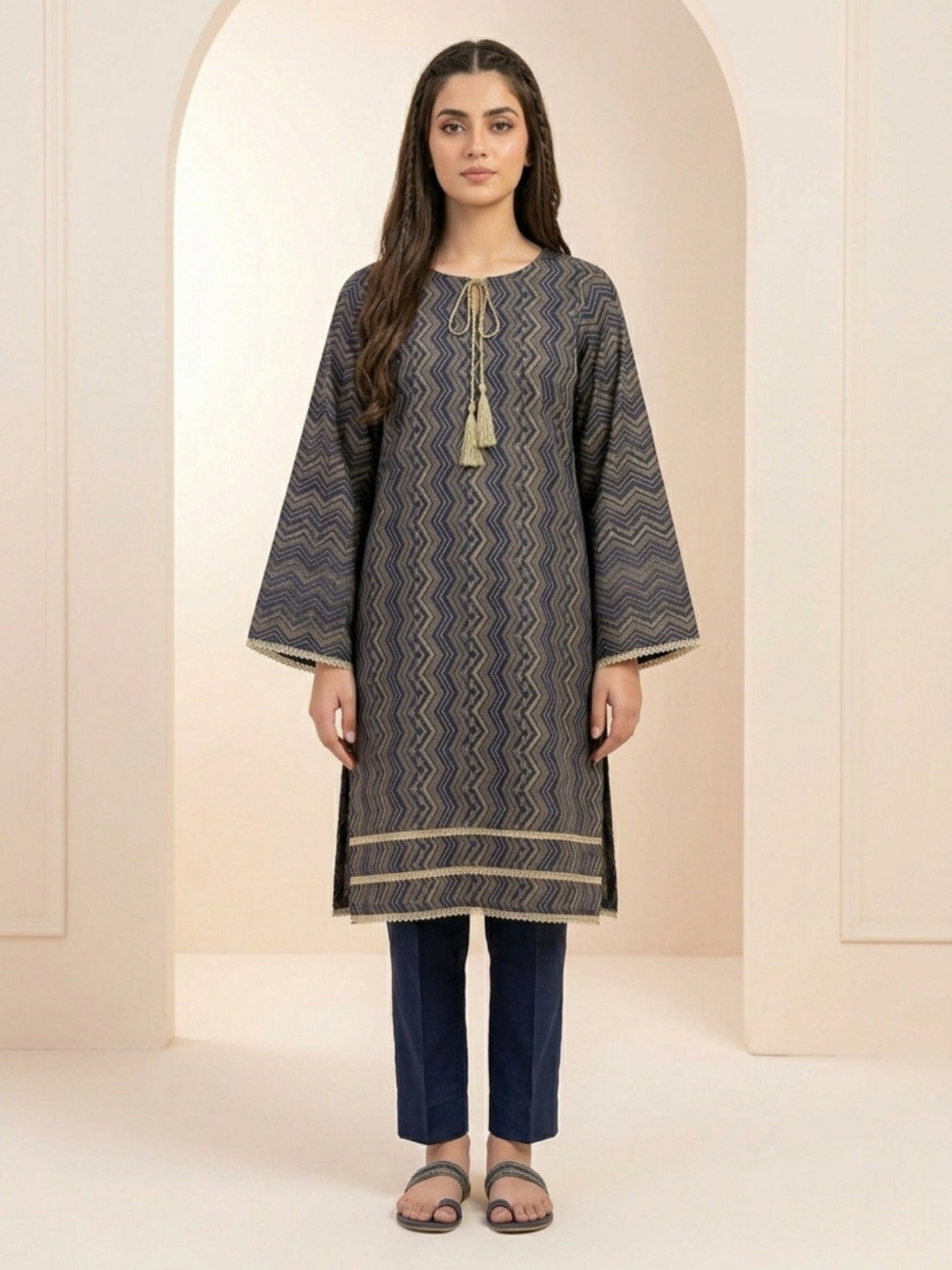 Blue-Bin Shaukat Lawn Brosha Printed Stitched 2-Piece Suit