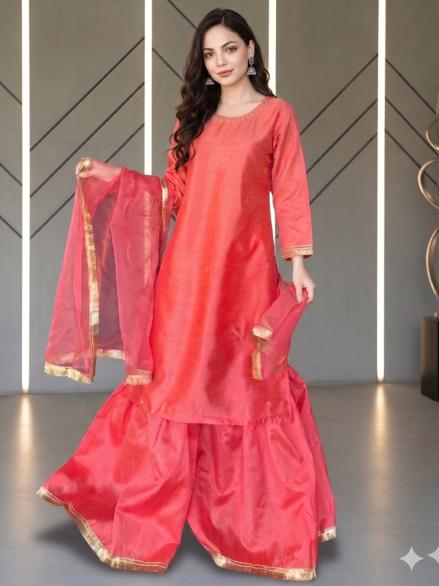 Savarna Raw Silk Embellished Gharara Set