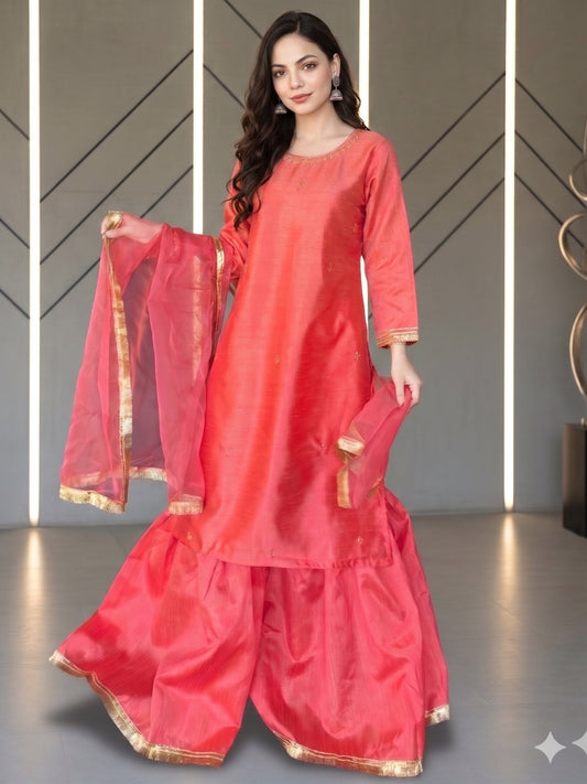 Savarna Raw Silk Embellished Gharara Set