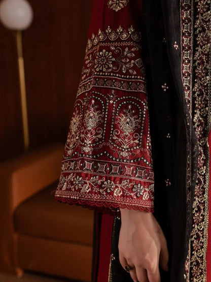 Maroon Khubsurat Libas Linen Embroidered Stitched 3-Piece Suit