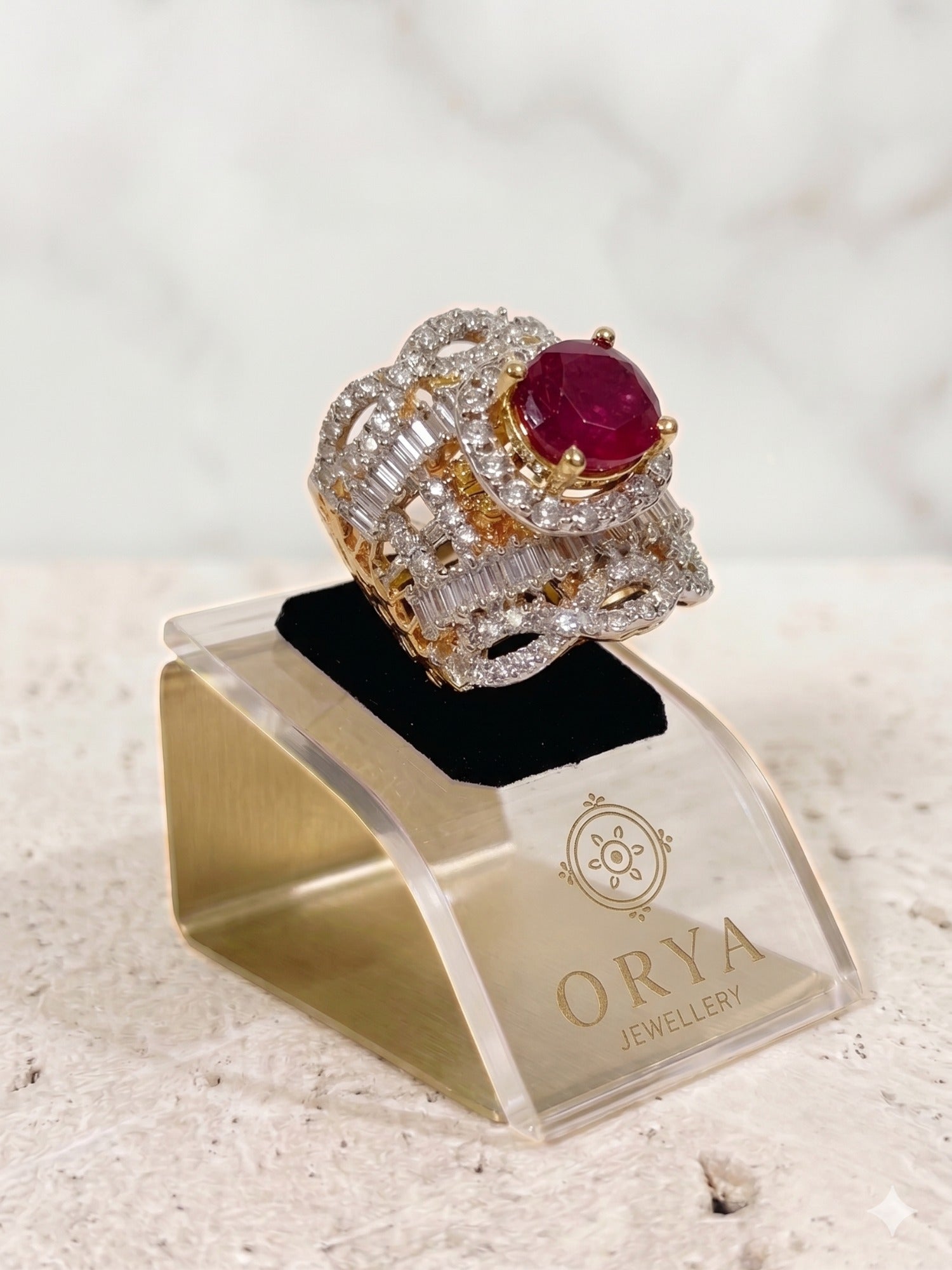 Red silver golden-Orya Jewellery Ring-R0035