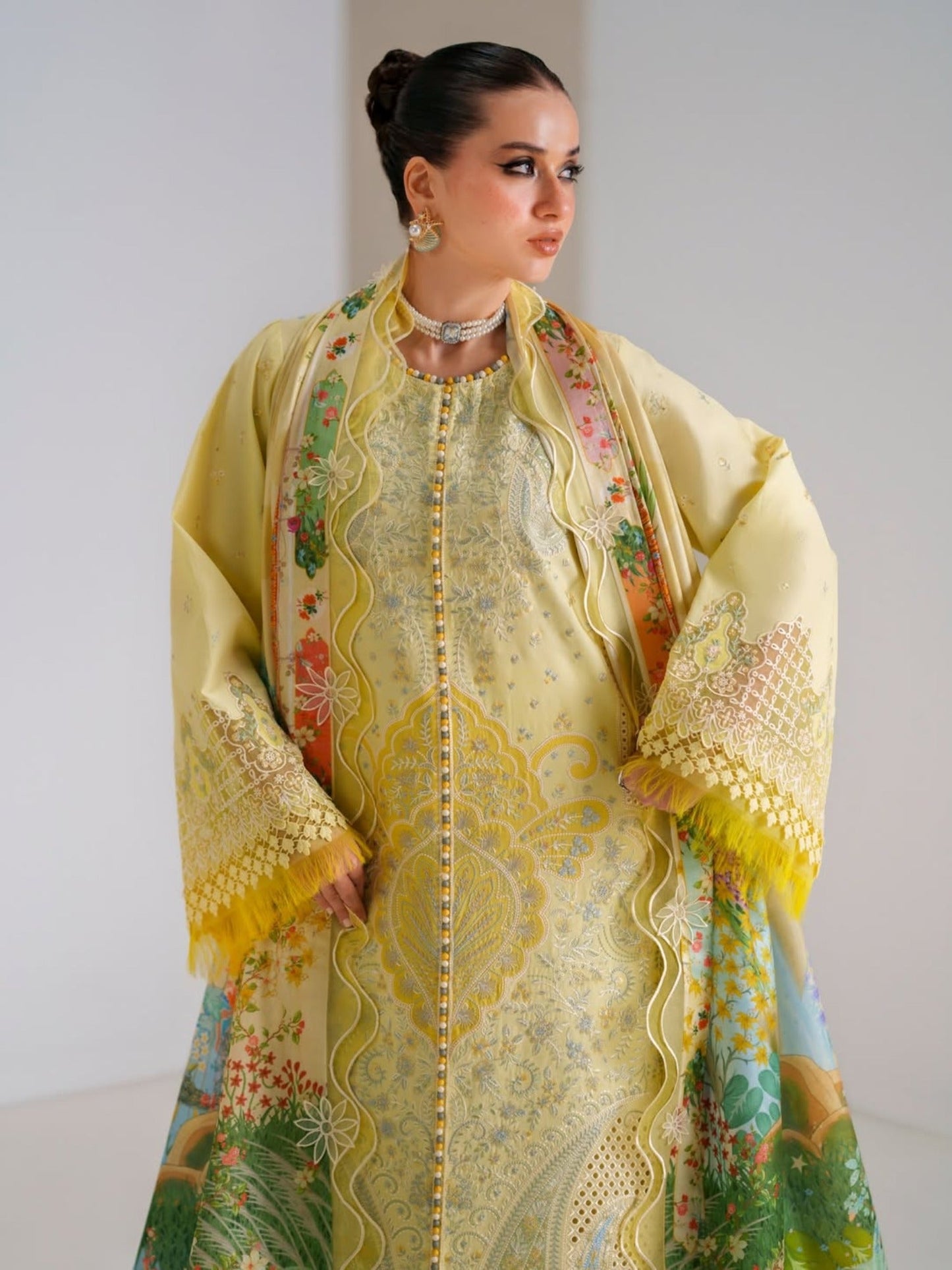 Yellow Binilyas Amour Luxury Lawn'26 Embroidered Unstitched 3-Piece Suit-187-B