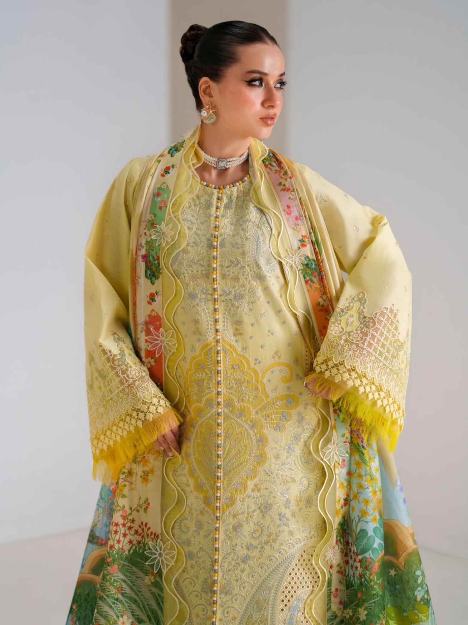 Yellow Binilyas Amour Luxury Lawn'26 Embroidered Unstitched 3-Piece Suit-187-B