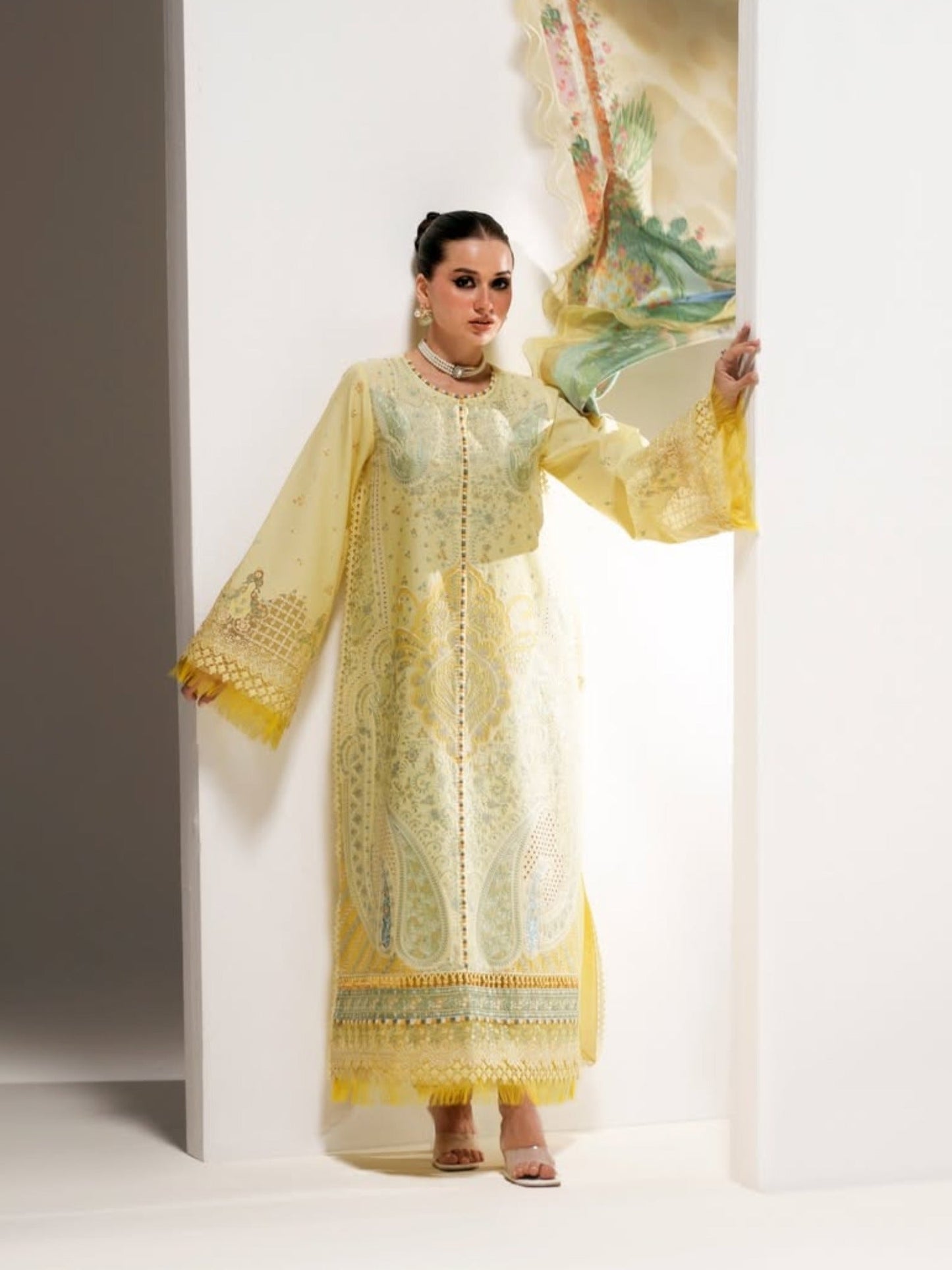 Yellow Binilyas Amour Luxury Lawn'26 Embroidered Unstitched 3-Piece Suit-187-B