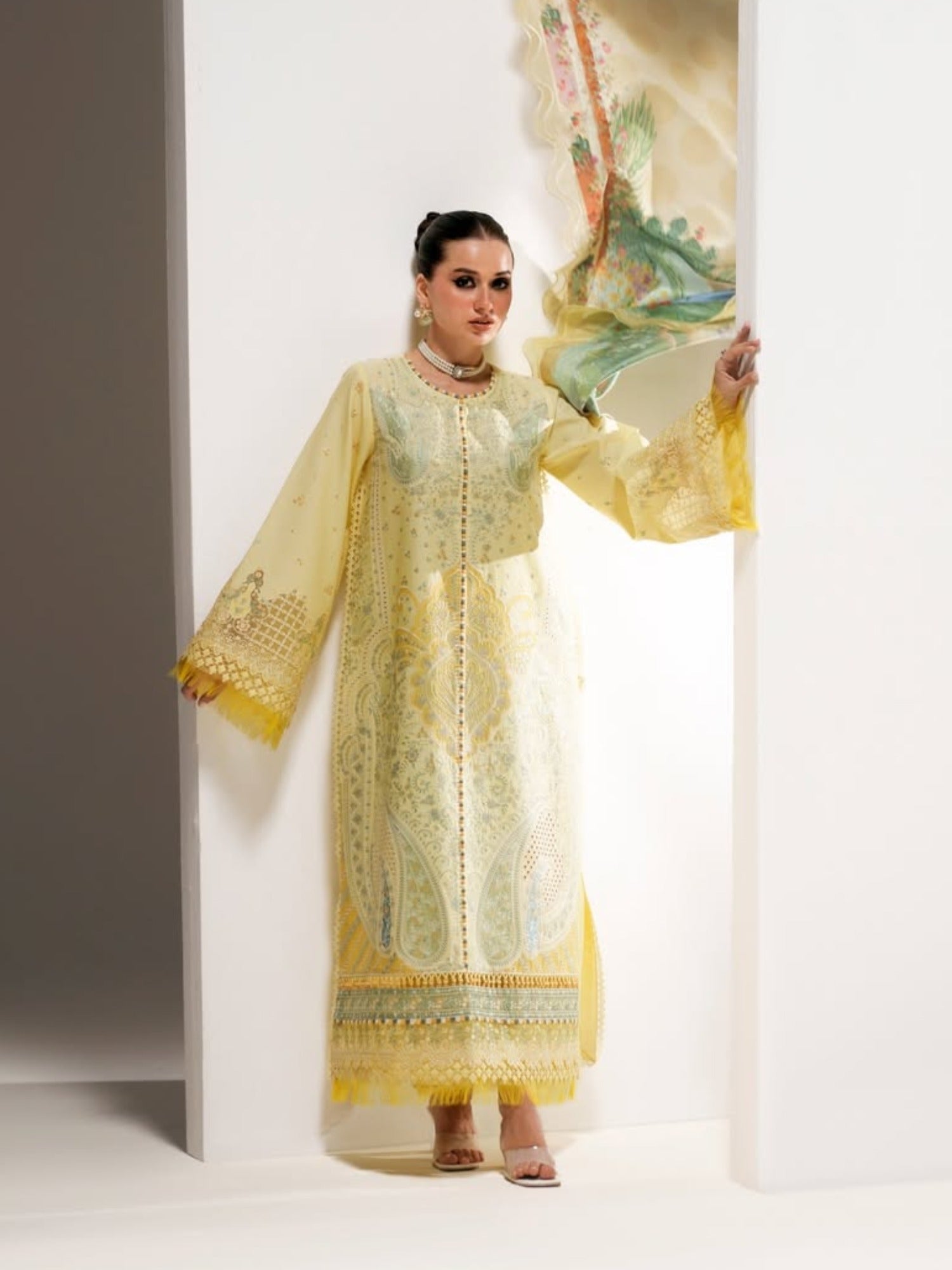 Yellow Binilyas Amour Luxury Lawn'26 Embroidered Unstitched 3-Piece Suit-187-B