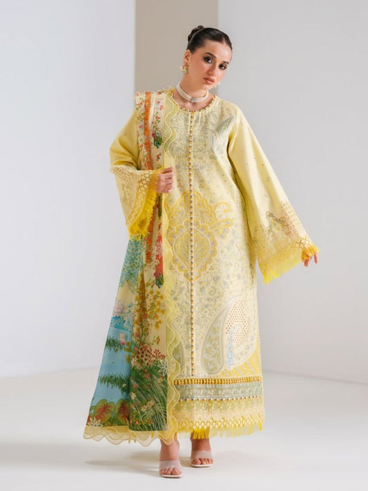 Yellow Binilyas Amour Luxury Lawn'26 Embroidered Unstitched 3-Piece Suit-187-B