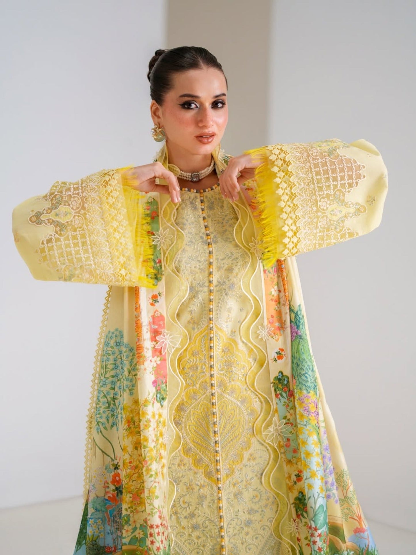 Yellow Binilyas Amour Luxury Lawn'26 Embroidered Unstitched 3-Piece Suit-187-B