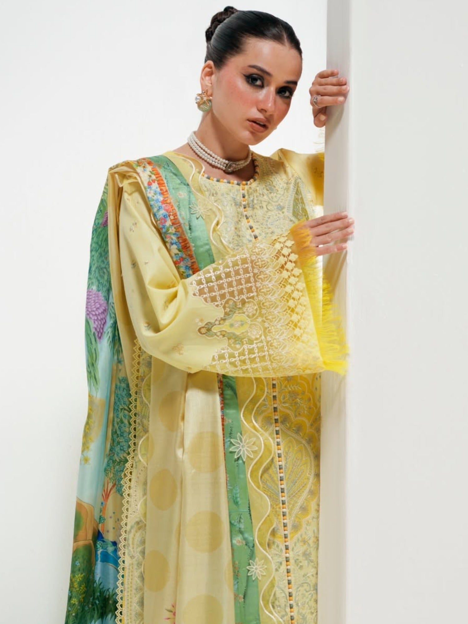 Yellow Binilyas Amour Luxury Lawn'26 Embroidered Unstitched 3-Piece Suit-187-B