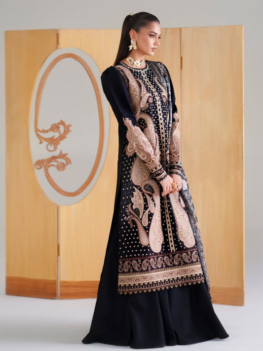 Black Binilyas Amour Luxury Lawn'26 Embroidered Unstitched 3-Piece Suit-185-B