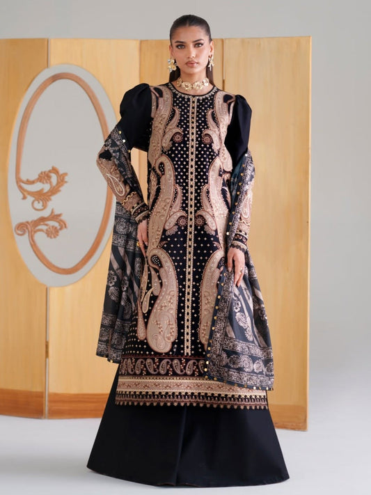 Black Binilyas Amour Luxury Lawn'26 Embroidered Unstitched 3-Piece Suit-185-B