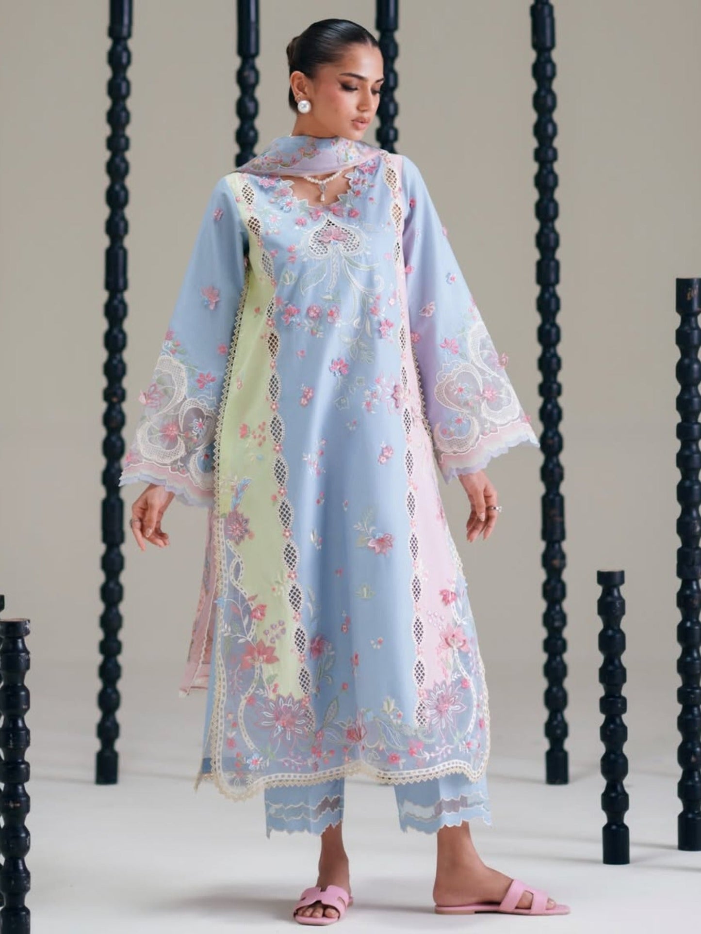 Blue Binilyas Amour Luxury Lawn'26 Embroidered Unstitched 3-Piece Suit-184-B