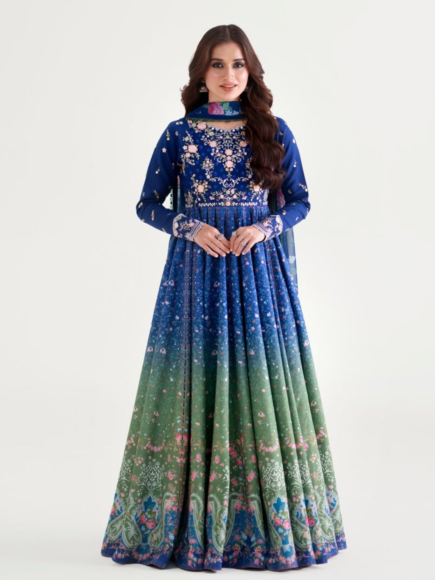 Blue Green Binilyas Amour Luxury Lawn'26 Embroidered Unstitched 3-Piece Suit-189-A