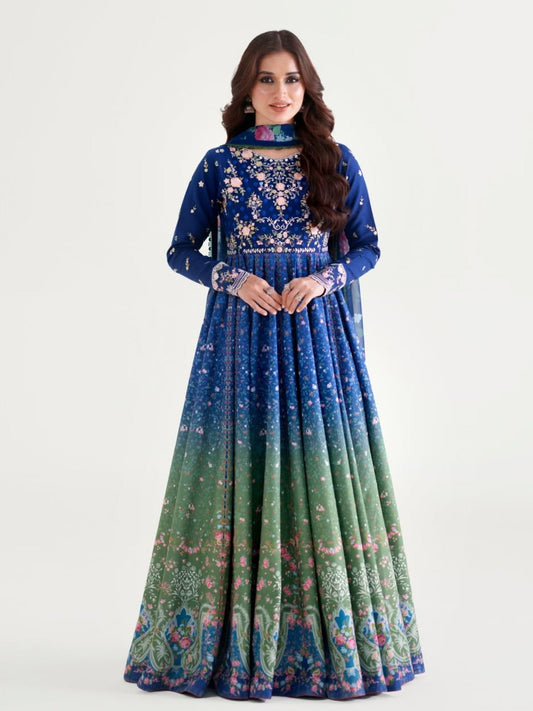 Blue Green Binilyas Amour Luxury Lawn'26 Embroidered Unstitched 3-Piece Suit-189-A