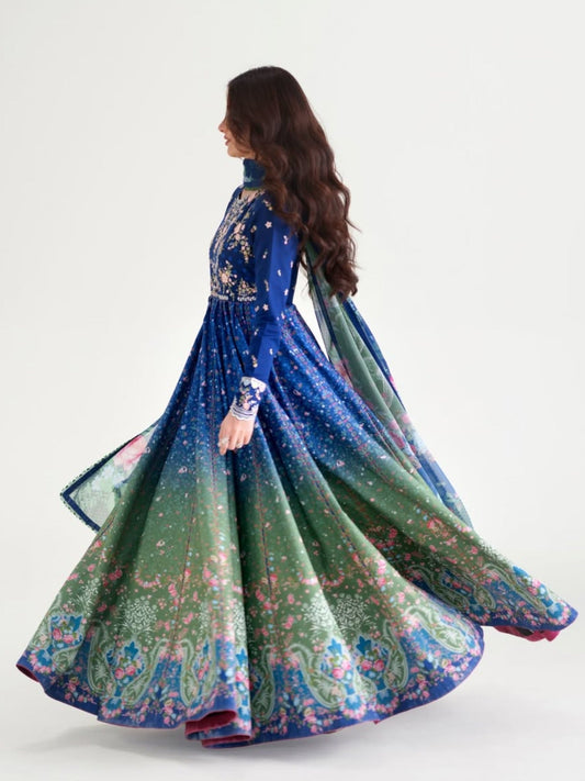 Blue Green Binilyas Amour Luxury Lawn'26 Embroidered Unstitched 3-Piece Suit-189-A