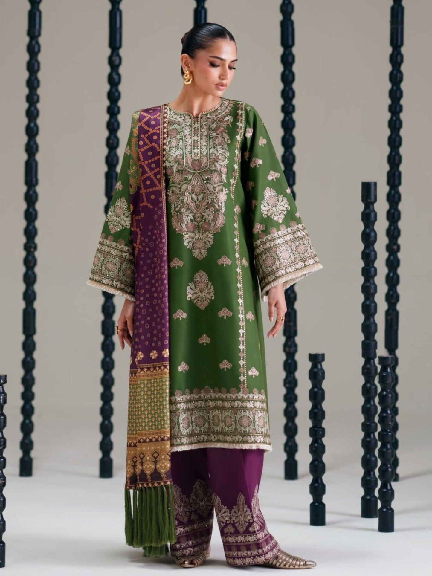 Green Binilyas Amour Luxury Lawn'26 Embroidered Unstitched 3-Piece Suit-183-B