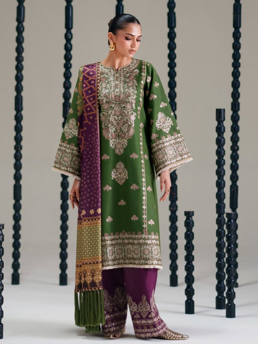 Green Binilyas Amour Luxury Lawn'26 Embroidered Unstitched 3-Piece Suit-183-B