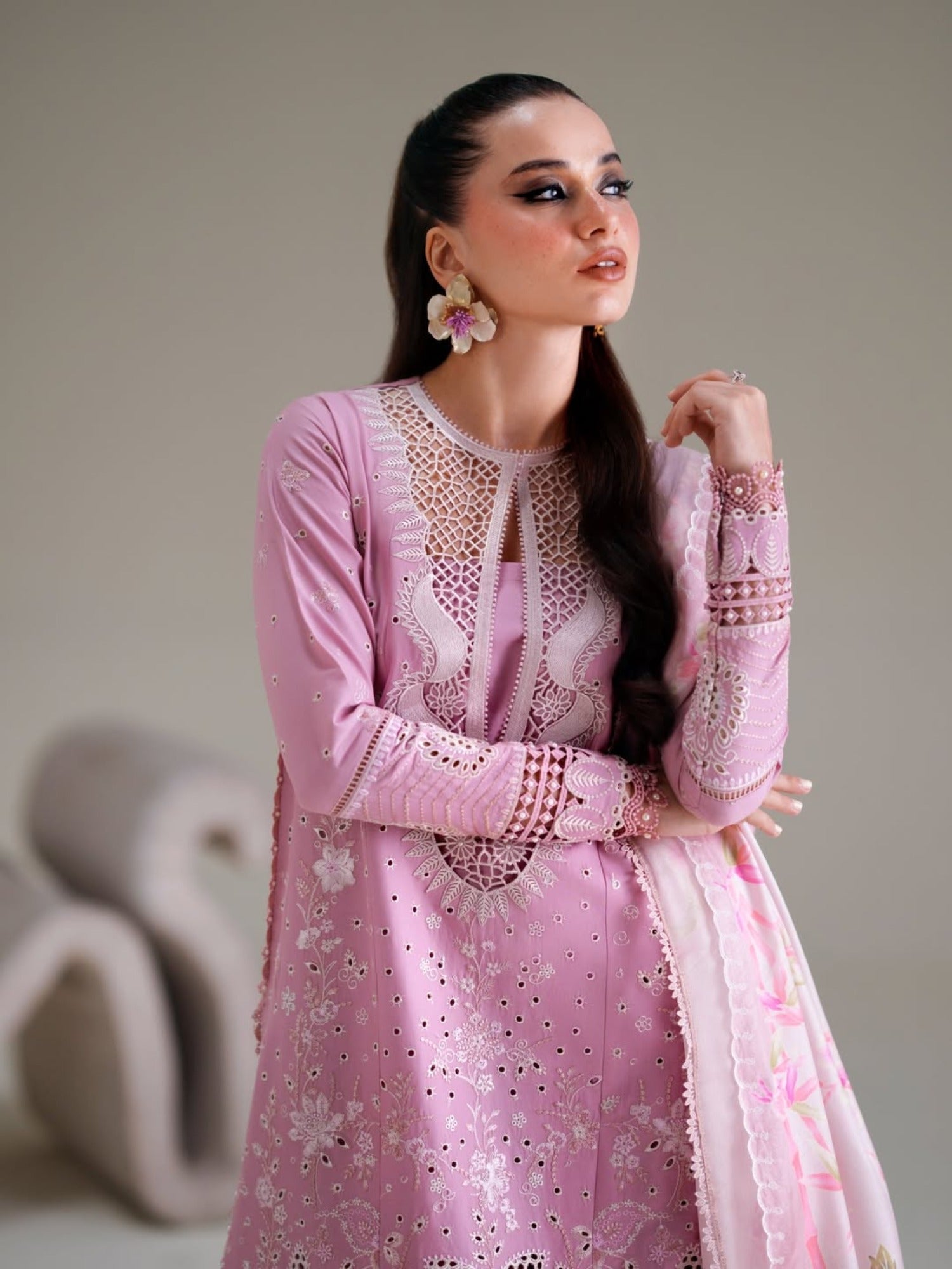 Pink Binilyas Amour Luxury Lawn'26 Embroidered Unstitched 3-Piece Suit-181-B