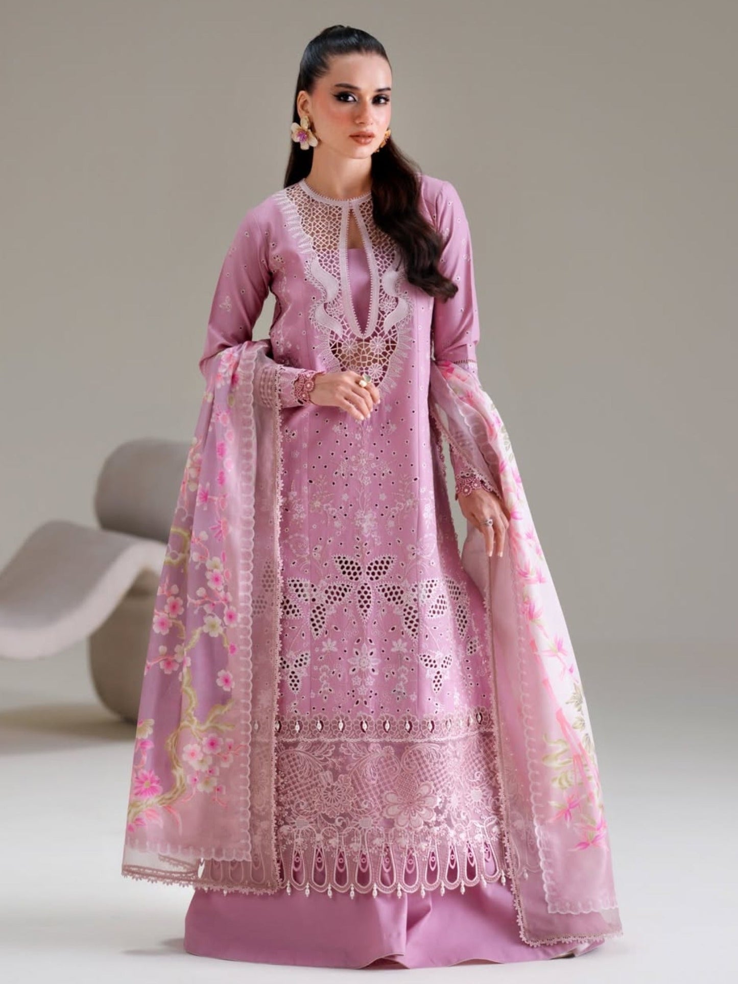Pink Binilyas Amour Luxury Lawn'26 Embroidered Unstitched 3-Piece Suit-181-B