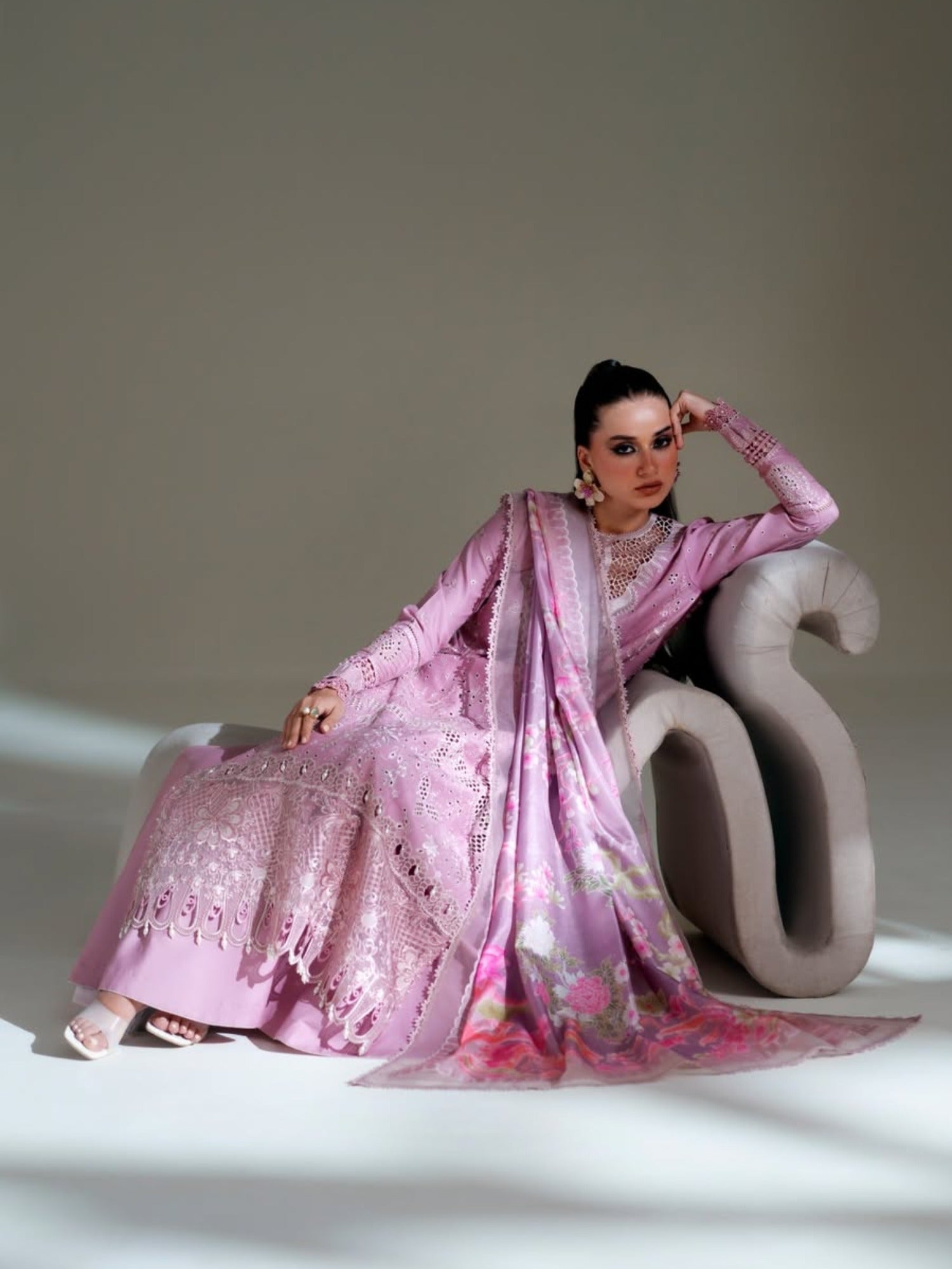 Pink Binilyas Amour Luxury Lawn'26 Embroidered Unstitched 3-Piece Suit-181-B