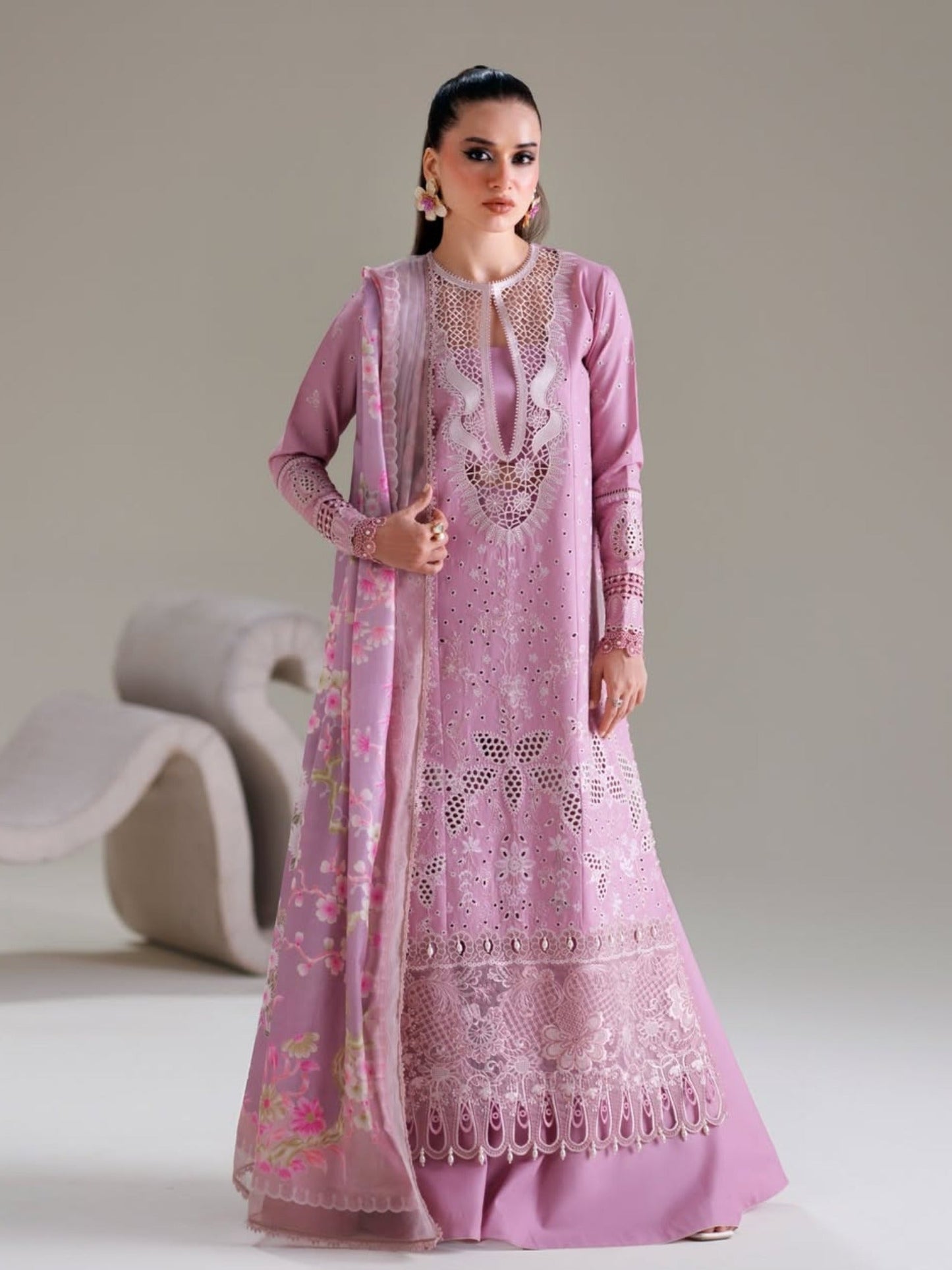 Pink Binilyas Amour Luxury Lawn'26 Embroidered Unstitched 3-Piece Suit-181-B