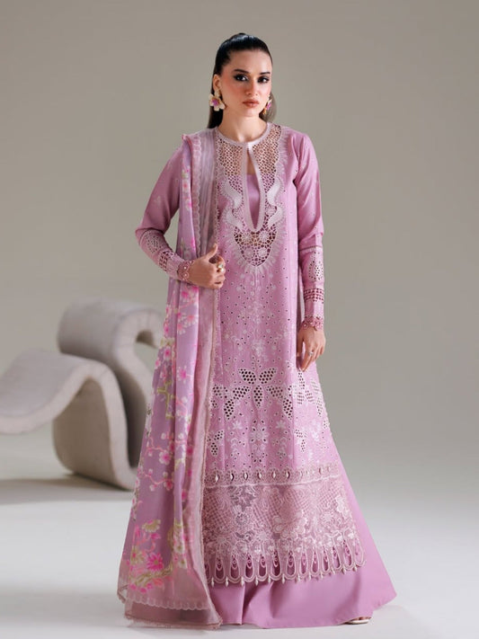 Pink Binilyas Amour Luxury Lawn'26 Embroidered Unstitched 3-Piece Suit-181-B