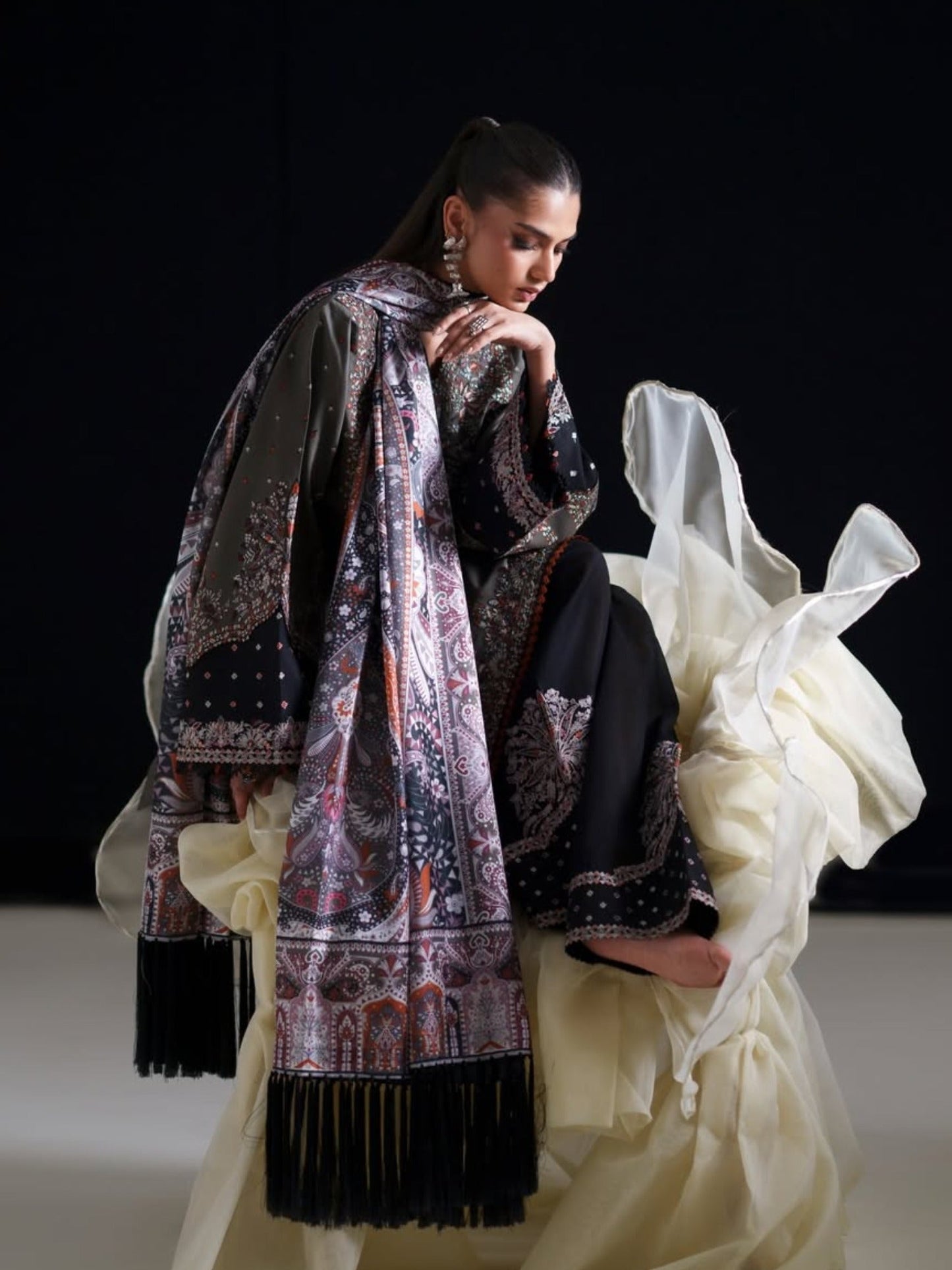 Black Binilyas Amour Luxury Lawn'26 Embroidered Unstitched 3-Piece Suit-182-A