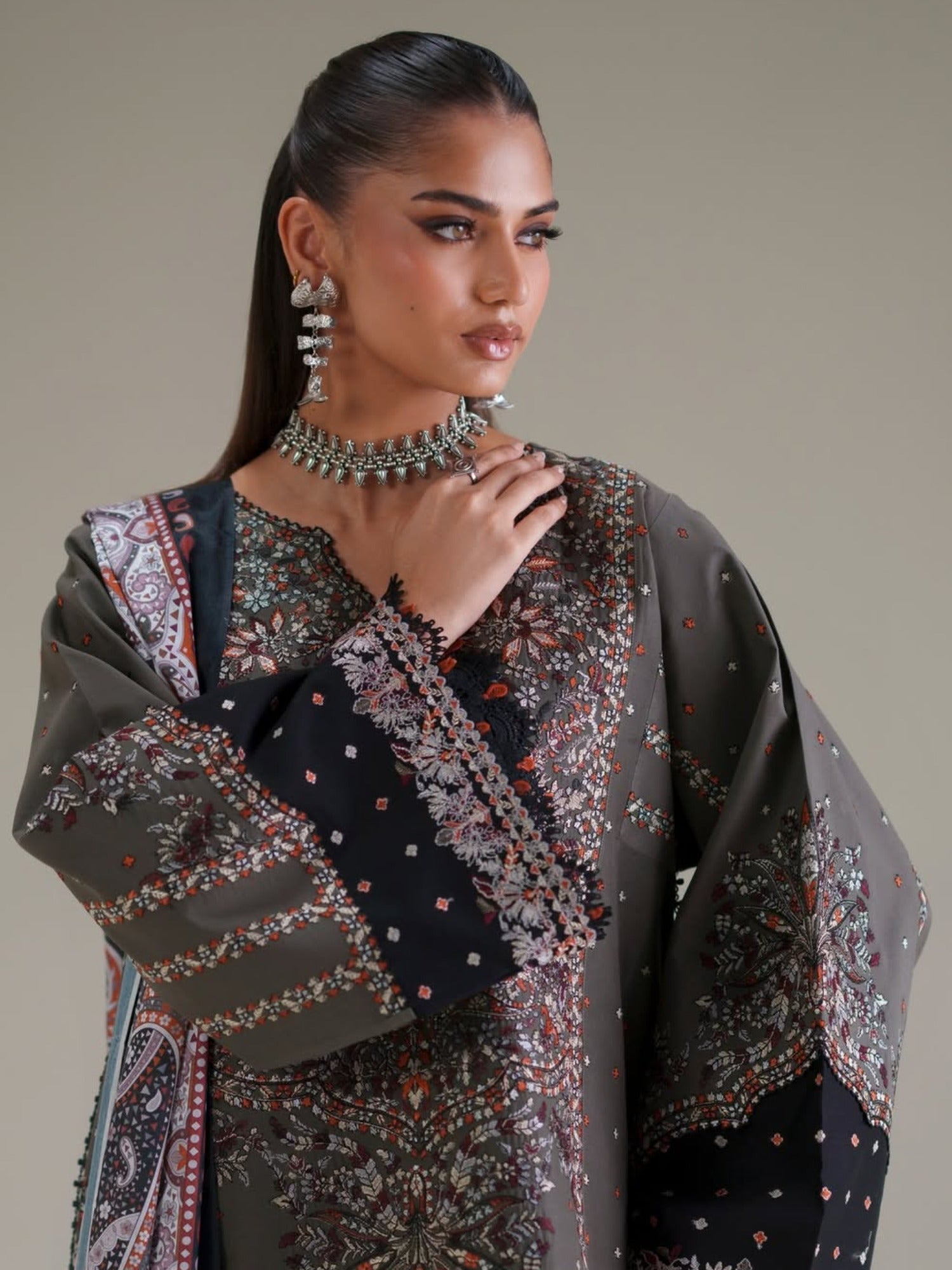 Black Binilyas Amour Luxury Lawn'26 Embroidered Unstitched 3-Piece Suit-182-A