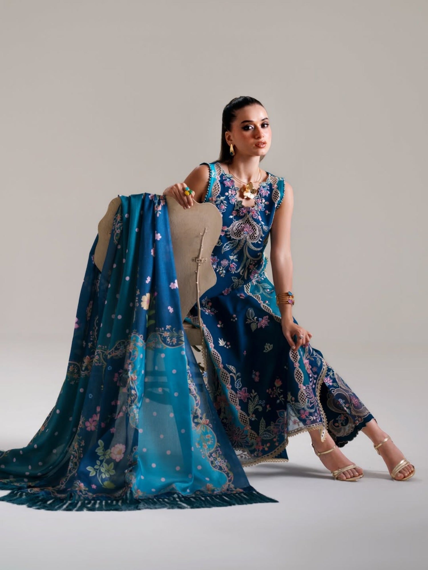 Blue-Binilyas Amour Luxury Lawn'26 Embroidered Unstitched 3-Piece Suit-184-A